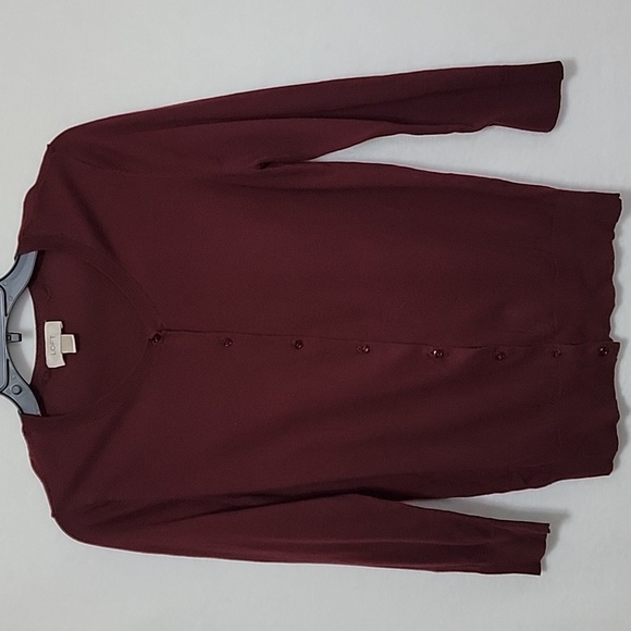 Women's Loft Crewneck Cardigan, Maroon, Medium, Pre-owned EUC - Picture 1 of 7